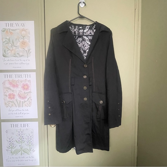 Karl Kani Black Trench Coat Sz L - Picture 2 of 12